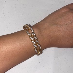 Chain gold color bracelet with rhinestone. Elegant